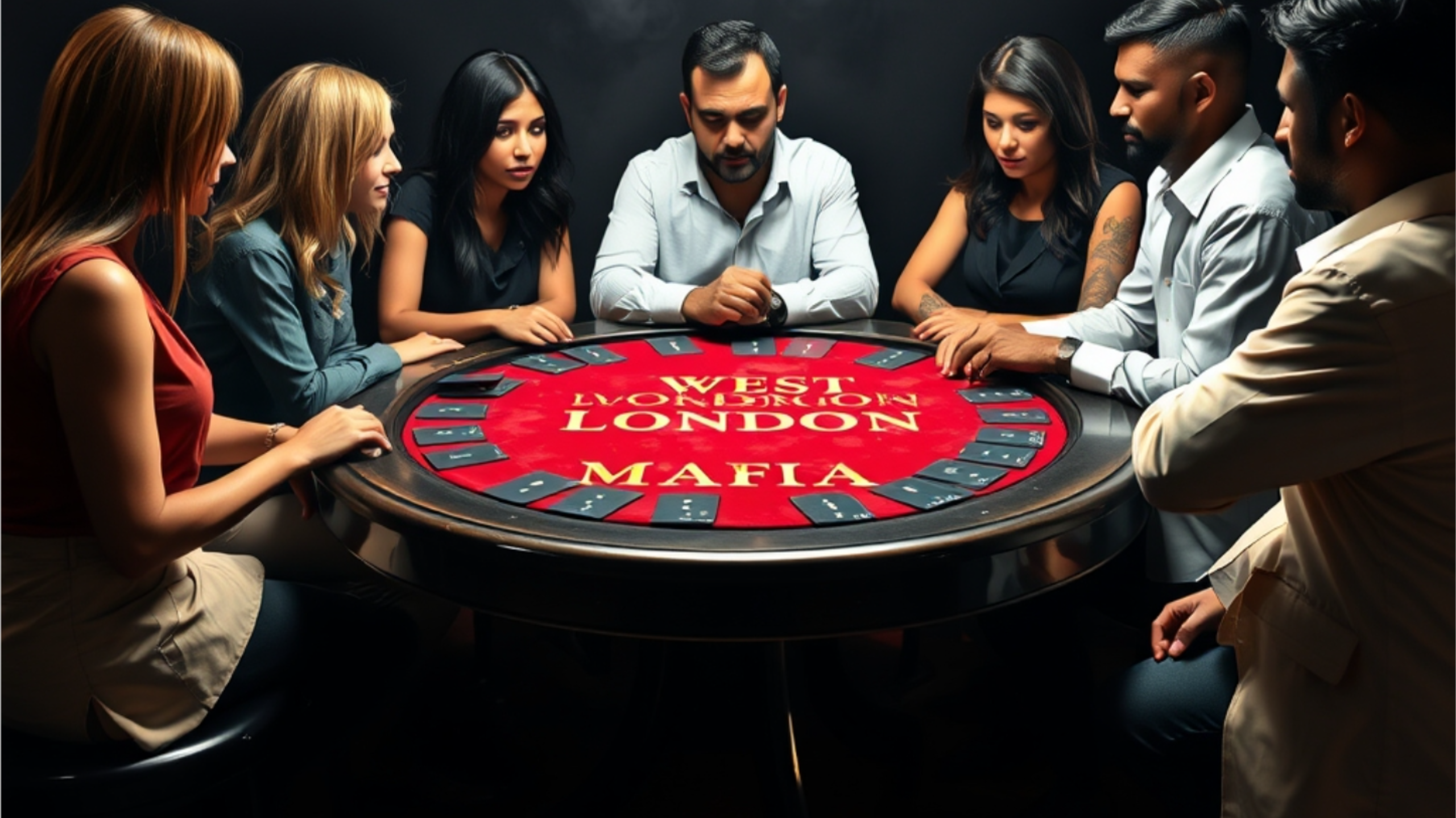 Grupė draugų mėgaujasi viešu žaidimų vakaru Londone